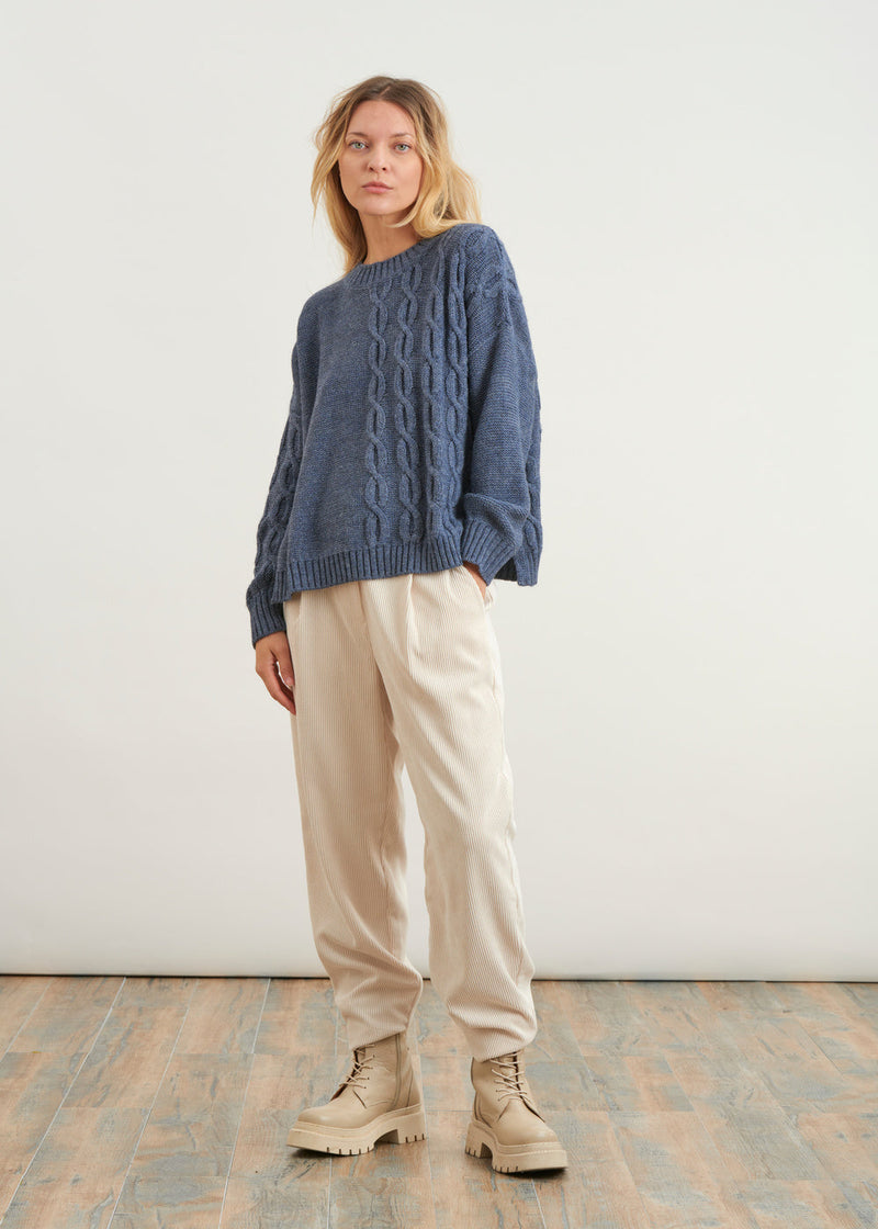 Twisted round-neck sweater - JEAN#couleur_JEAN