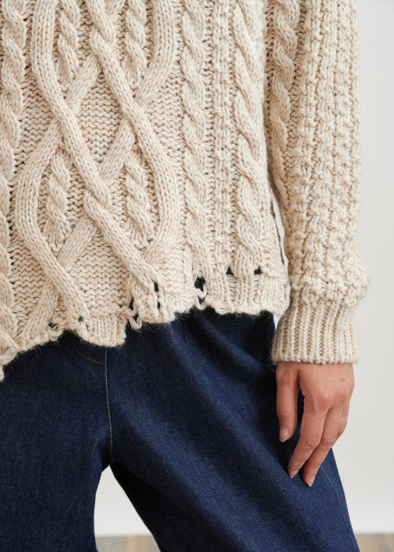 Faux frayed crew neck sweater - OFF WHITE#couleur_OFF WHITE