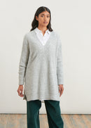 Pull long col V en maille bouclette - GRIS#couleur_GRIS