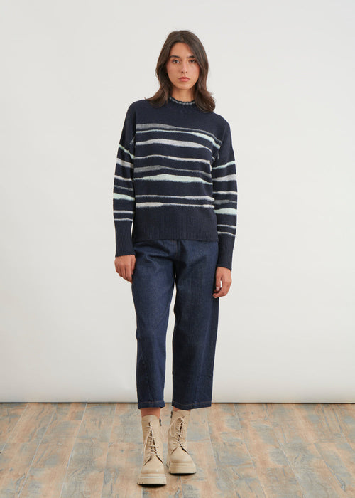 Uneven stripes sweater - NAVY#couleur_NAVY