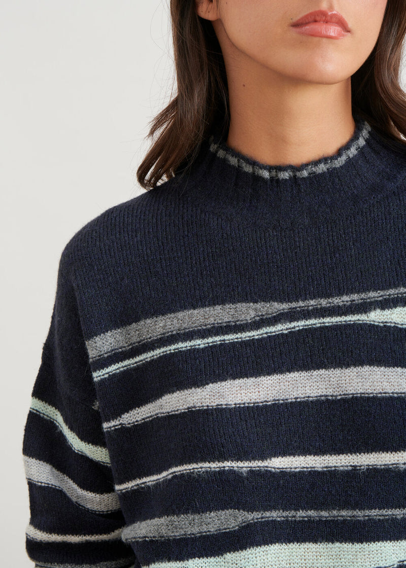 Pull à rayures inégales - NAVY#couleur_NAVY