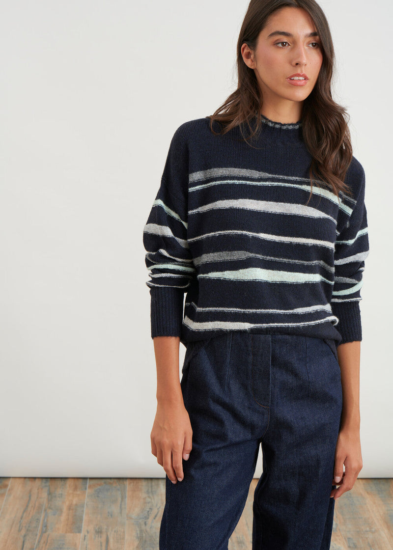 Uneven stripes sweater - NAVY#couleur_NAVY