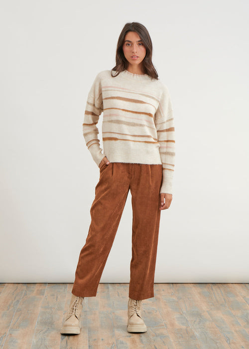 Sweater with uneven stripes - ECRU#couleur_ECRU