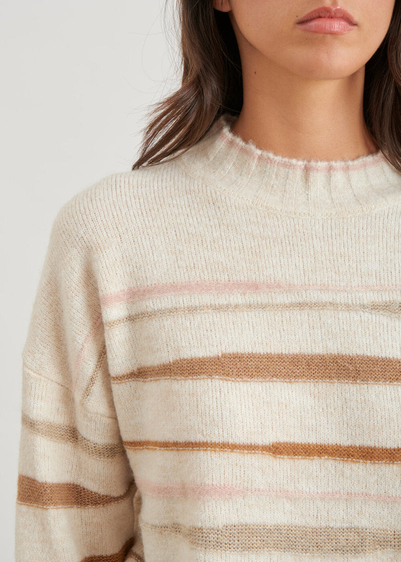 Sweater with uneven stripes - ECRU#couleur_ECRU