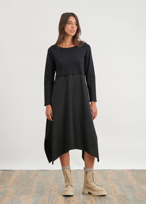 Bi-material long dress - NOIR#couleur_NOIR