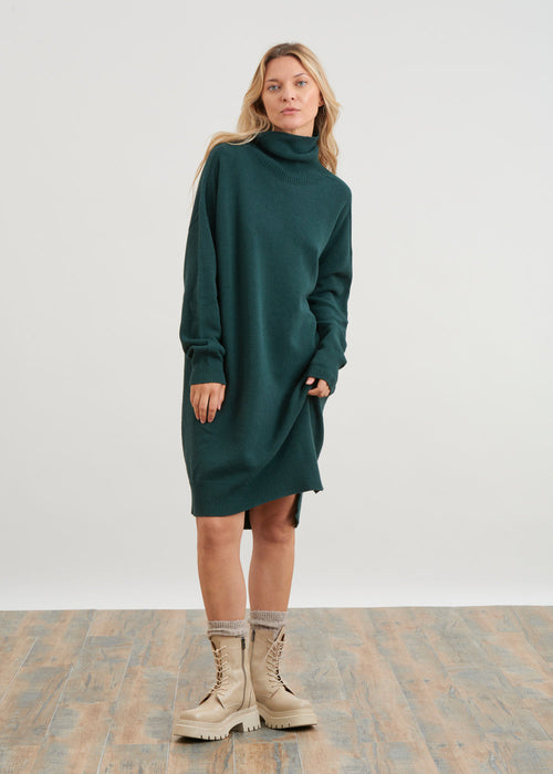 Vestido largo de punto con cuello vuelto - VERT BOUTEILLE#couleur_VERT BOUTEILLE