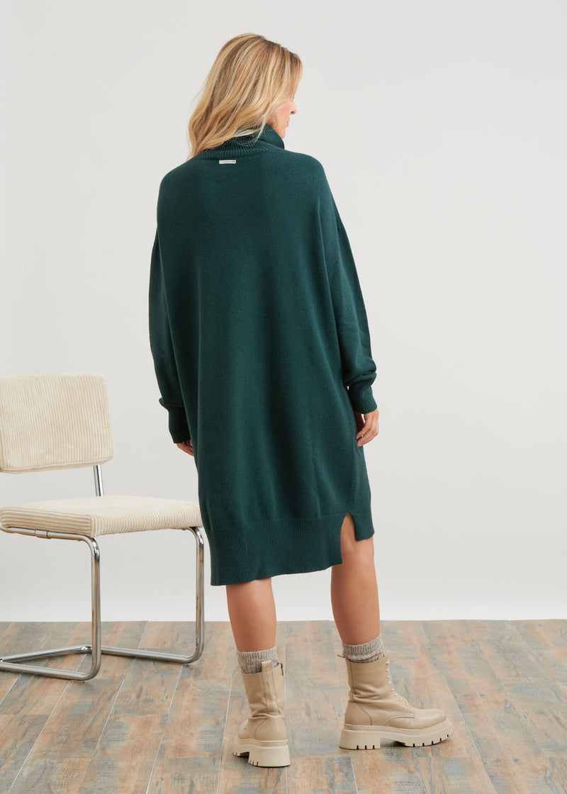 Vestido largo de punto con cuello vuelto - VERT BOUTEILLE#couleur_VERT BOUTEILLE