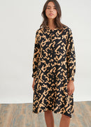 Printed midi blouse dress - BEIGE/NOIR#couleur_BEIGE/NOIR