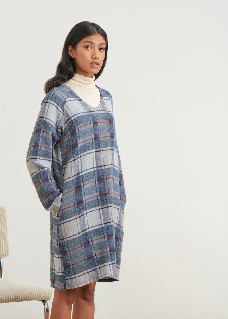 Knee-length check dress - NAVY#couleur_NAVY