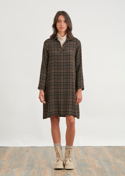 Flared plaid dress - ECORCE#couleur_ECORCE