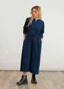 Long shirt dress in fine velvet - NAVY#couleur_NAVY