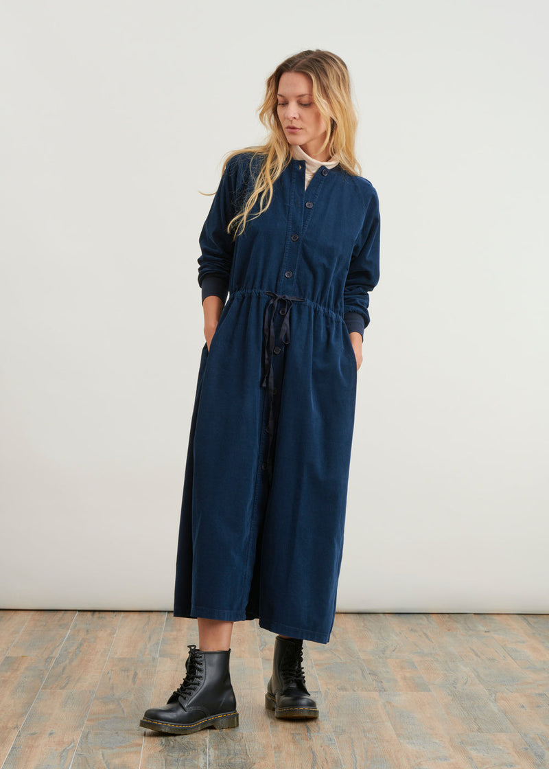 Long shirt dress in fine velvet - NAVY#couleur_NAVY