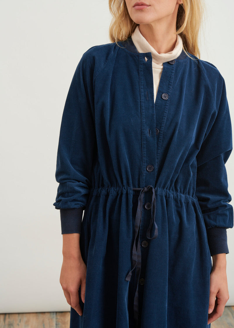 Vestido camisero largo de terciopelo fino - NAVY#couleur_NAVY