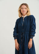 Robe longue chemise en velours fin - NAVY#couleur_NAVY