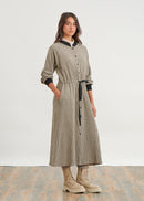 Mini check long blouse dress - BEIGE#couleur_BEIGE