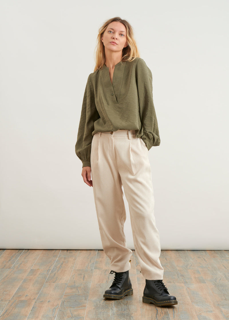 Plain long-sleeved top - KAKI#couleur_KAKI