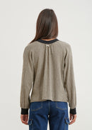 Long sleeve mini plaid top - BEIGE#couleur_BEIGE