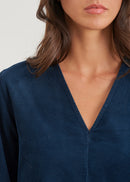 Top col V en velours milleraies - NAVY#couleur_NAVY