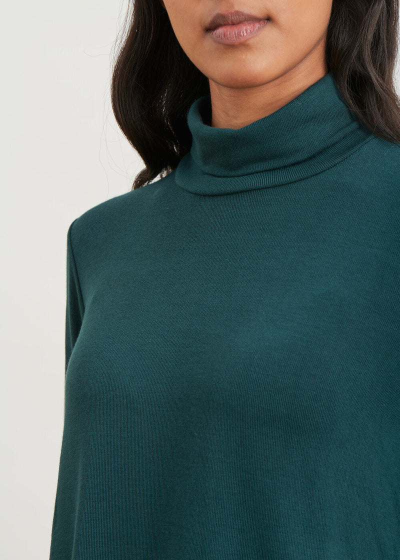 Turtleneck t-shirt with gathered cuffs - VERT BOUTEILLE#couleur_VERT BOUTEILLE