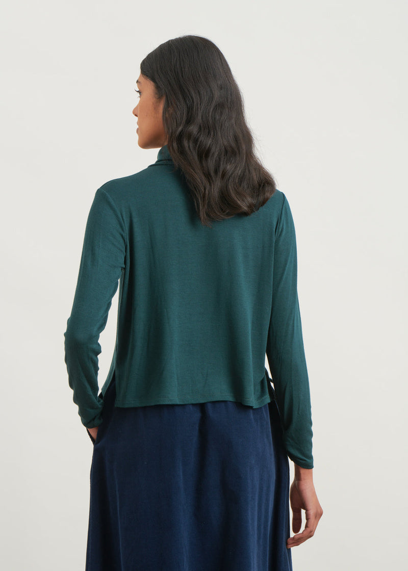 Turtleneck t-shirt with gathered cuffs - VERT BOUTEILLE#couleur_VERT BOUTEILLE