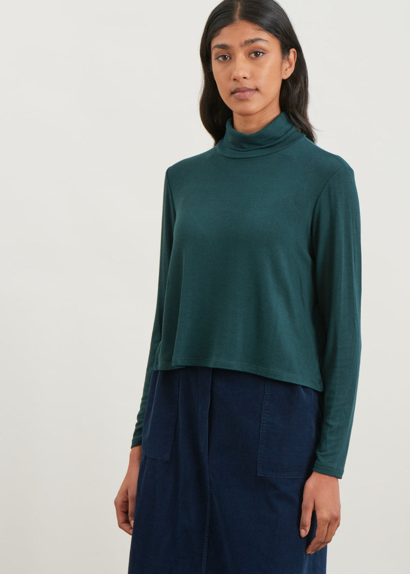 Turtleneck t-shirt with gathered cuffs - VERT BOUTEILLE#couleur_VERT BOUTEILLE