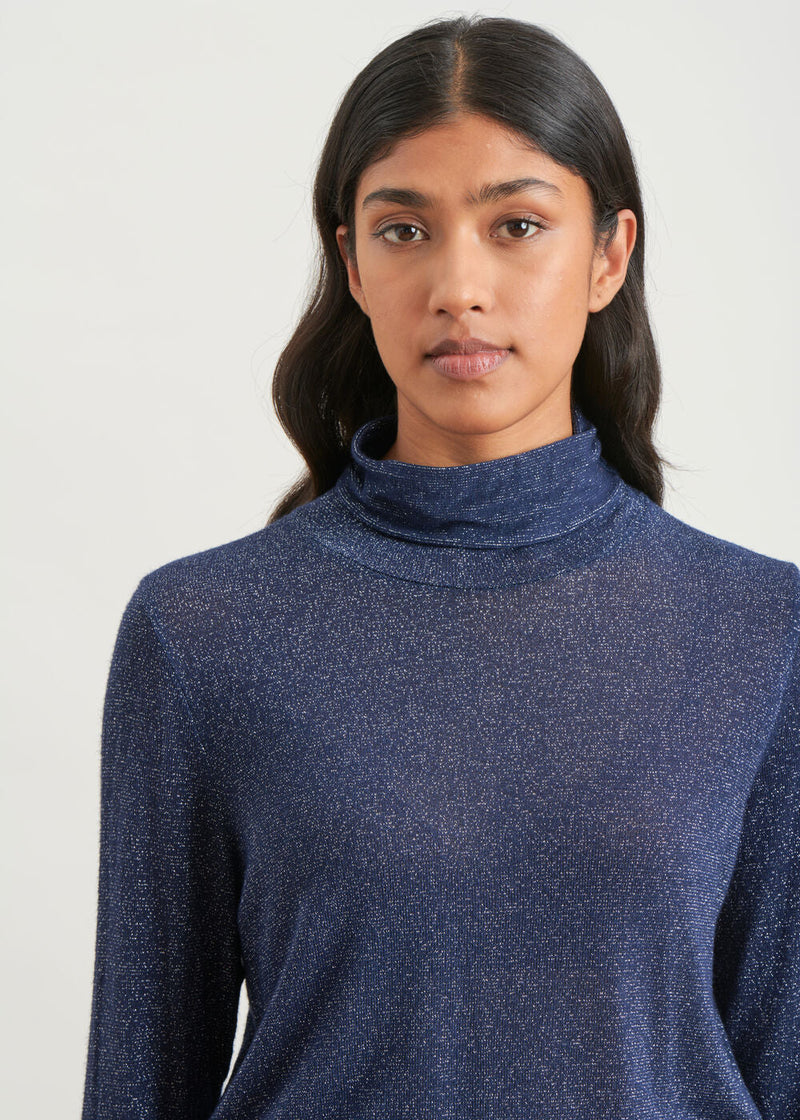 Shiny thread turtleneck t-shirt - NAVY#couleur_NAVY