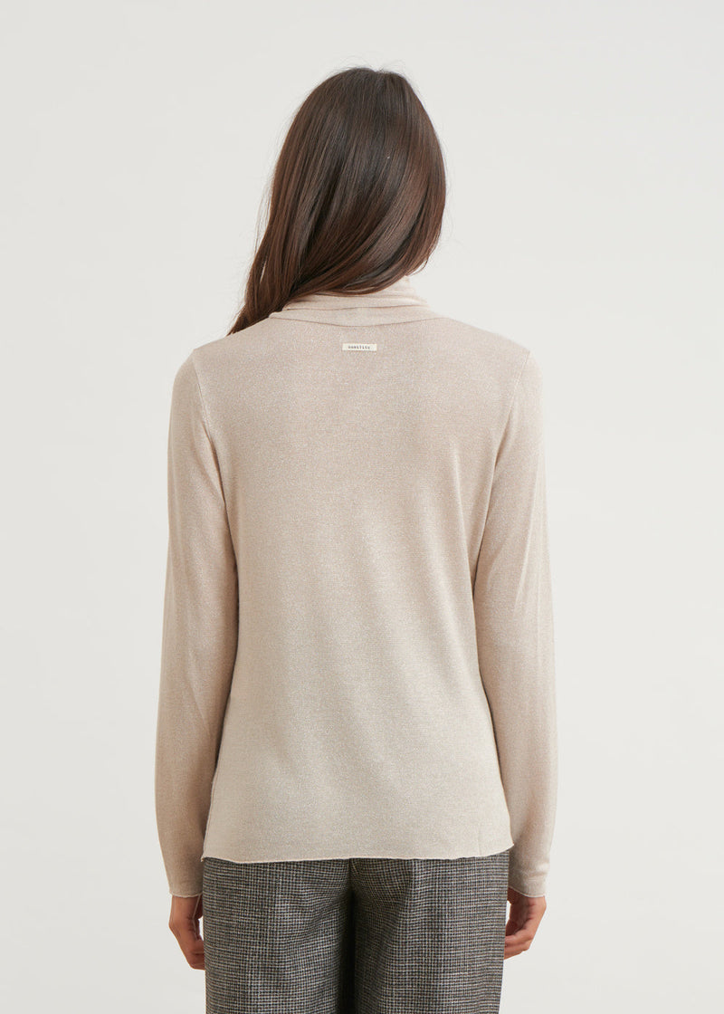 Shiny Thread Roll Neck T-Shirt - Putty Grey