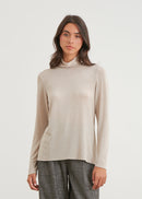 Shiny Thread Roll Neck T-Shirt - Putty Grey