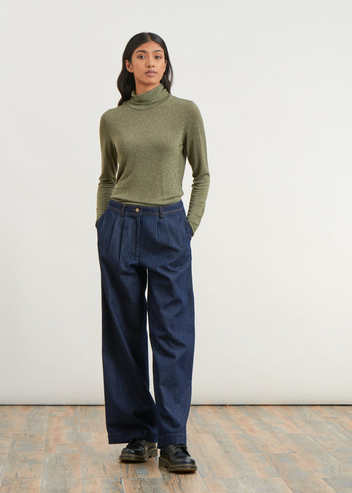 Shiny thread turtleneck t-shirt - KAKI#couleur_KAKI