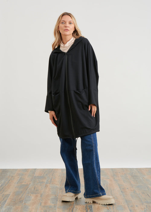 Veste longue oversize en jersey - NOIR#couleur_NOIR