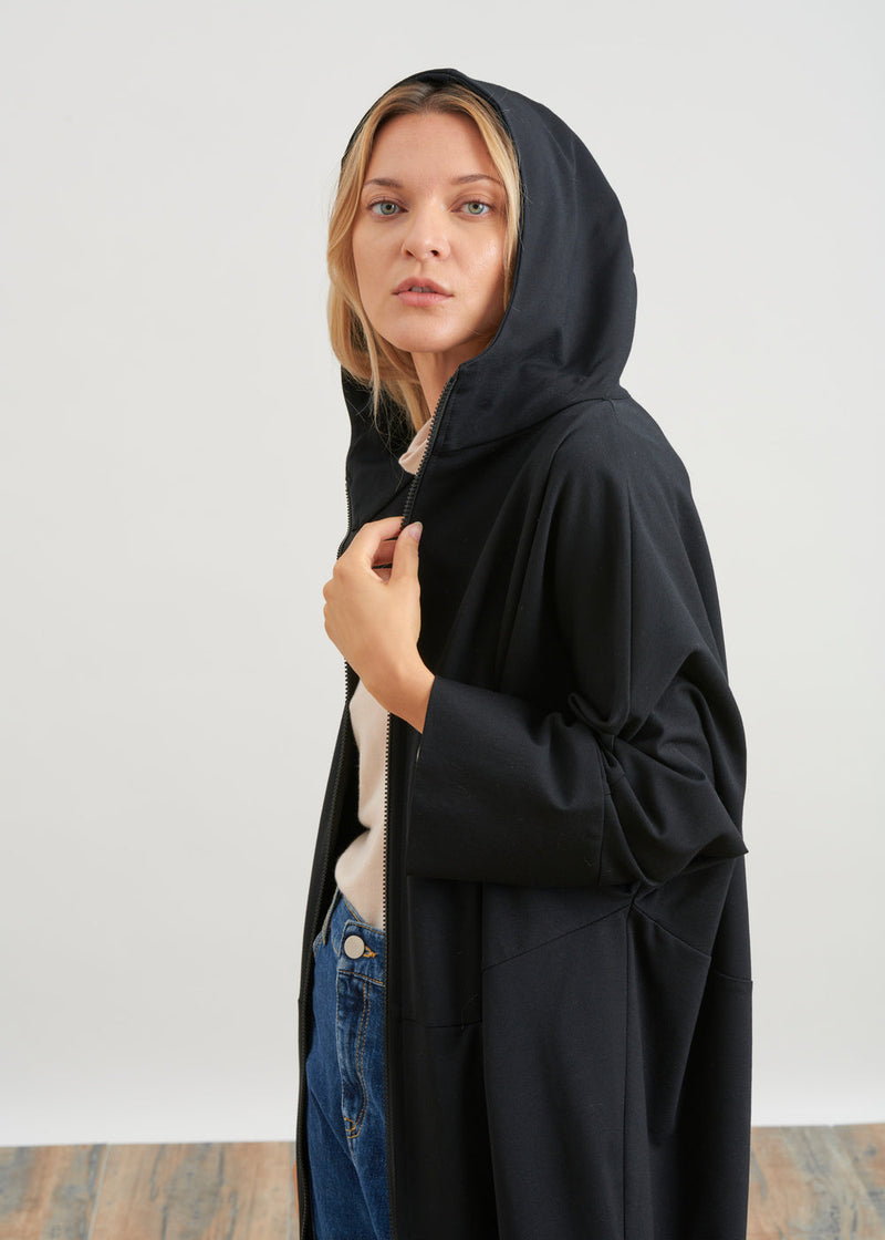 Oversized long jacket in jersey - NOIR#couleur_NOIR