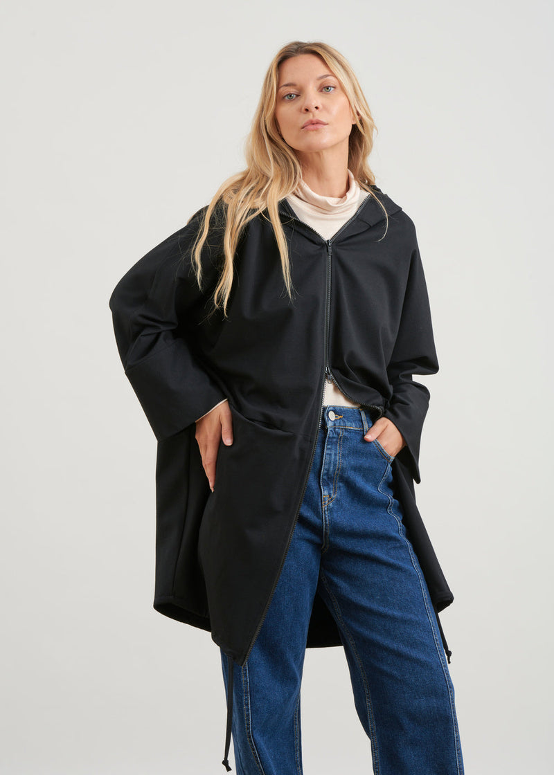 Oversized long jacket in jersey - NOIR#couleur_NOIR