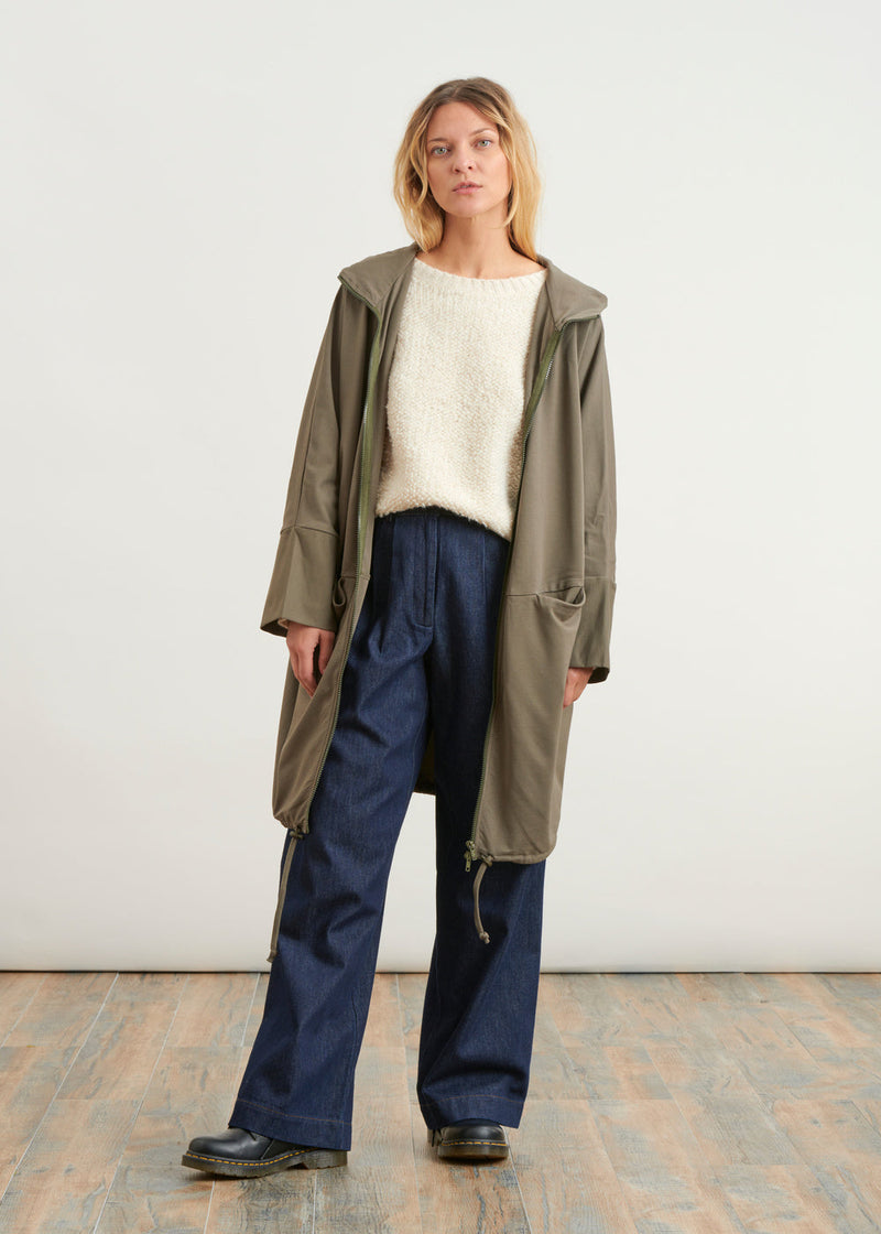 Oversized long jacket in jersey - KAKI#couleur_KAKI