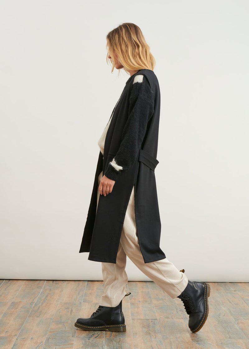 Long sleeveless jacket in jersey - BLACK#couleur_NOIR