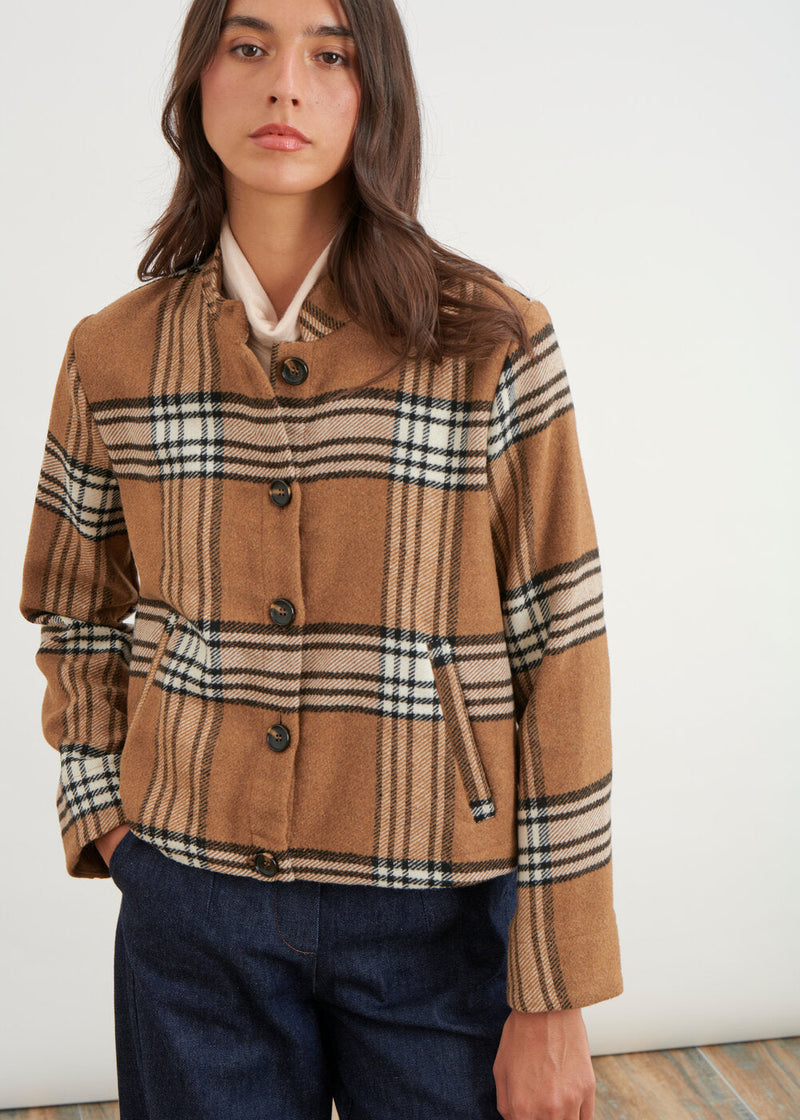 Coarse check wool jacket - BEIGE#couleur_BEIGE