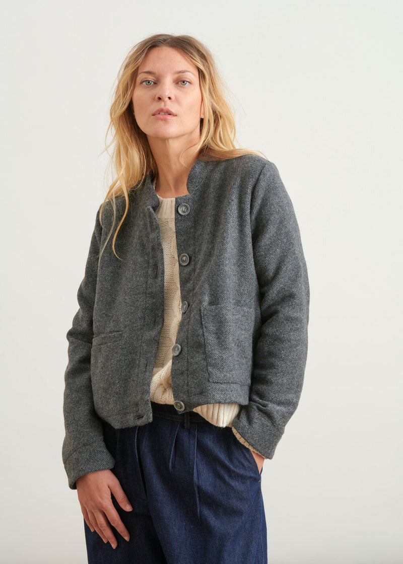 Wool Mao collar jacket - GRIS#couleur_GRIS