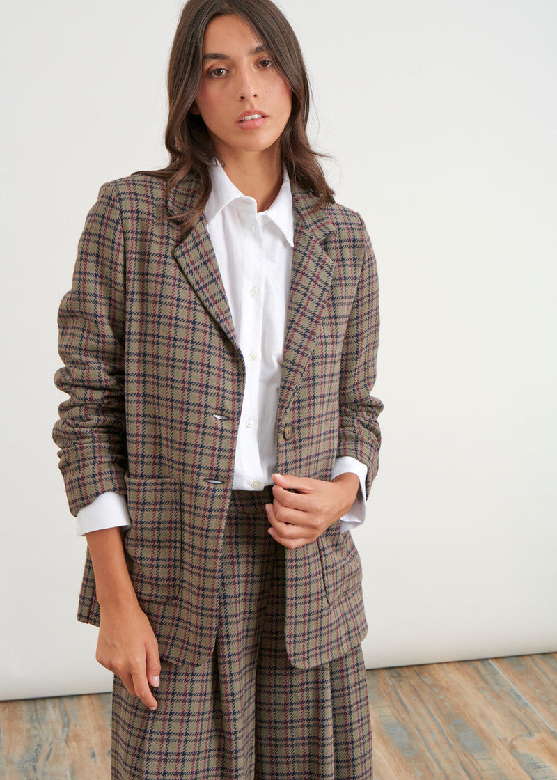 Loose-fitting Checkered Jacket - Khaki