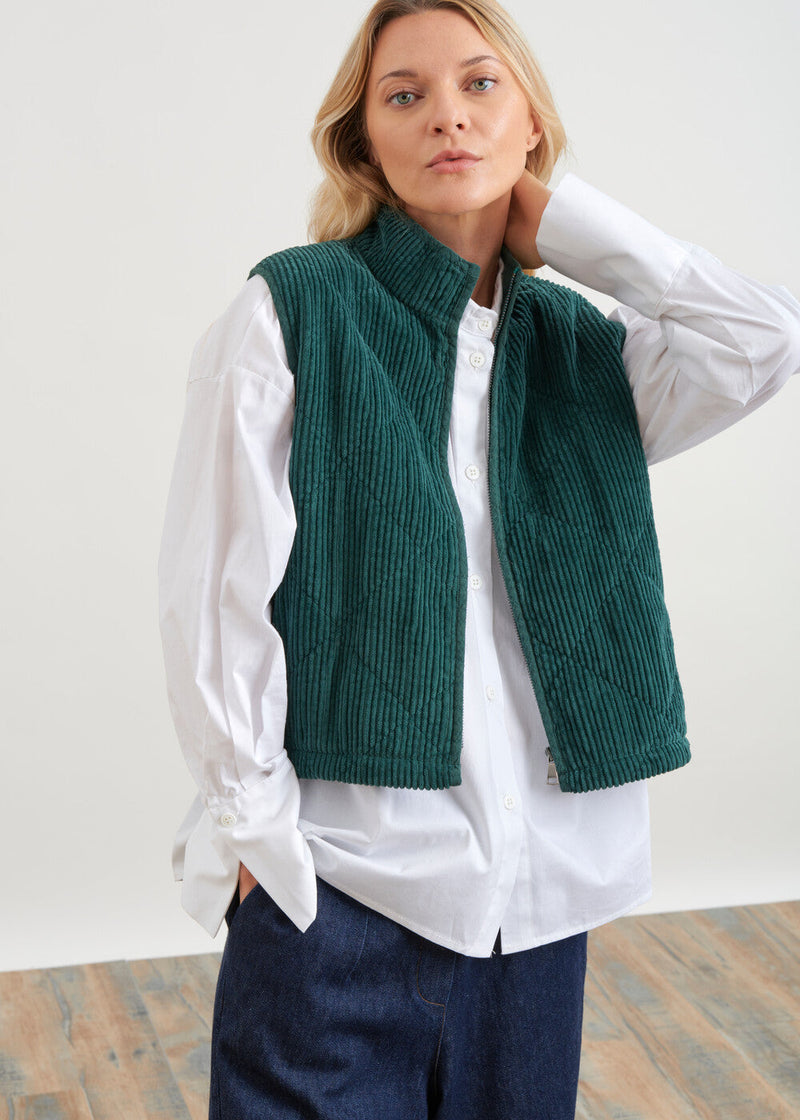 Veste sans manches en velours matelassé - VERT BOUTEILLE#couleur_VERT BOUTEILLE