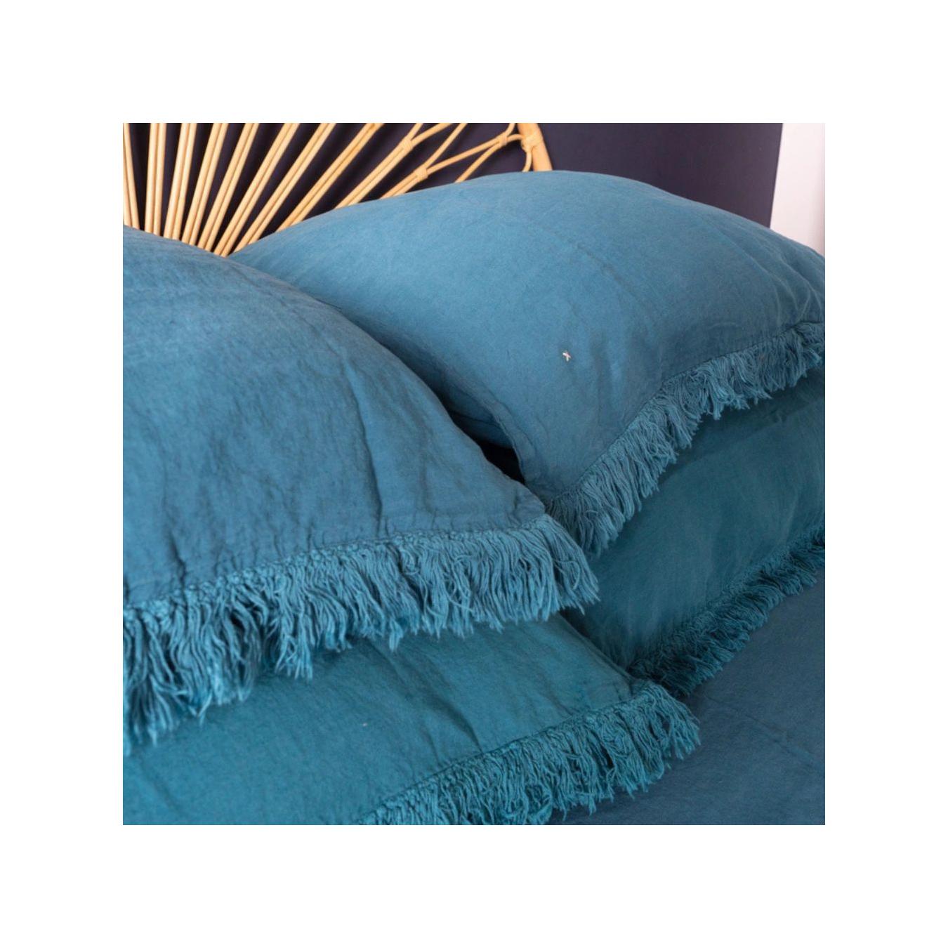 Funda de almohada de lino con flecos - Hhug Frange - Piscina