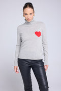 Pull Col Roule Love Heritage High Heart - Gris Clair Rouge