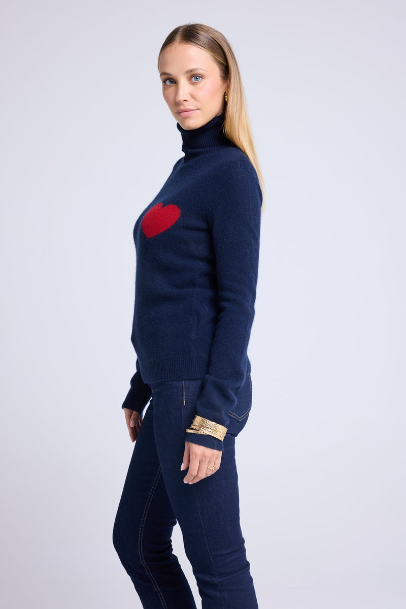 Pull Col Roule Love Heritage High Heart - Bleu Marine Rouge