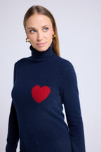 Pull Col Roule Love Heritage High Heart - Bleu Marine Rouge
