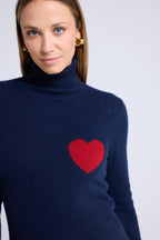 Pull Col Roule Love Heritage High Heart - Bleu Marine Rouge