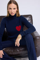 Pull Col Roule Love Heritage High Heart - Bleu Marine Rouge