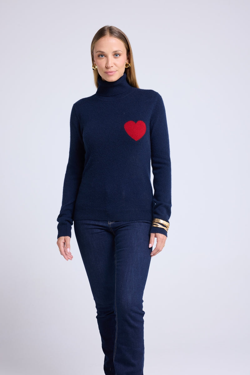 Pull Col Roule Love Heritage High Heart - Bleu Marine Rouge