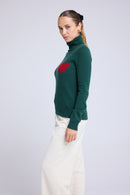 Pull Col Roule Love Heritage High Heart - Vert Bouteille Rouge