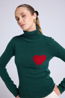 Pull Col Roule Love Heritage High Heart - Vert Bouteille Rouge