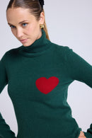 Pull Col Roule Love Heritage High Heart - Vert Bouteille Rouge