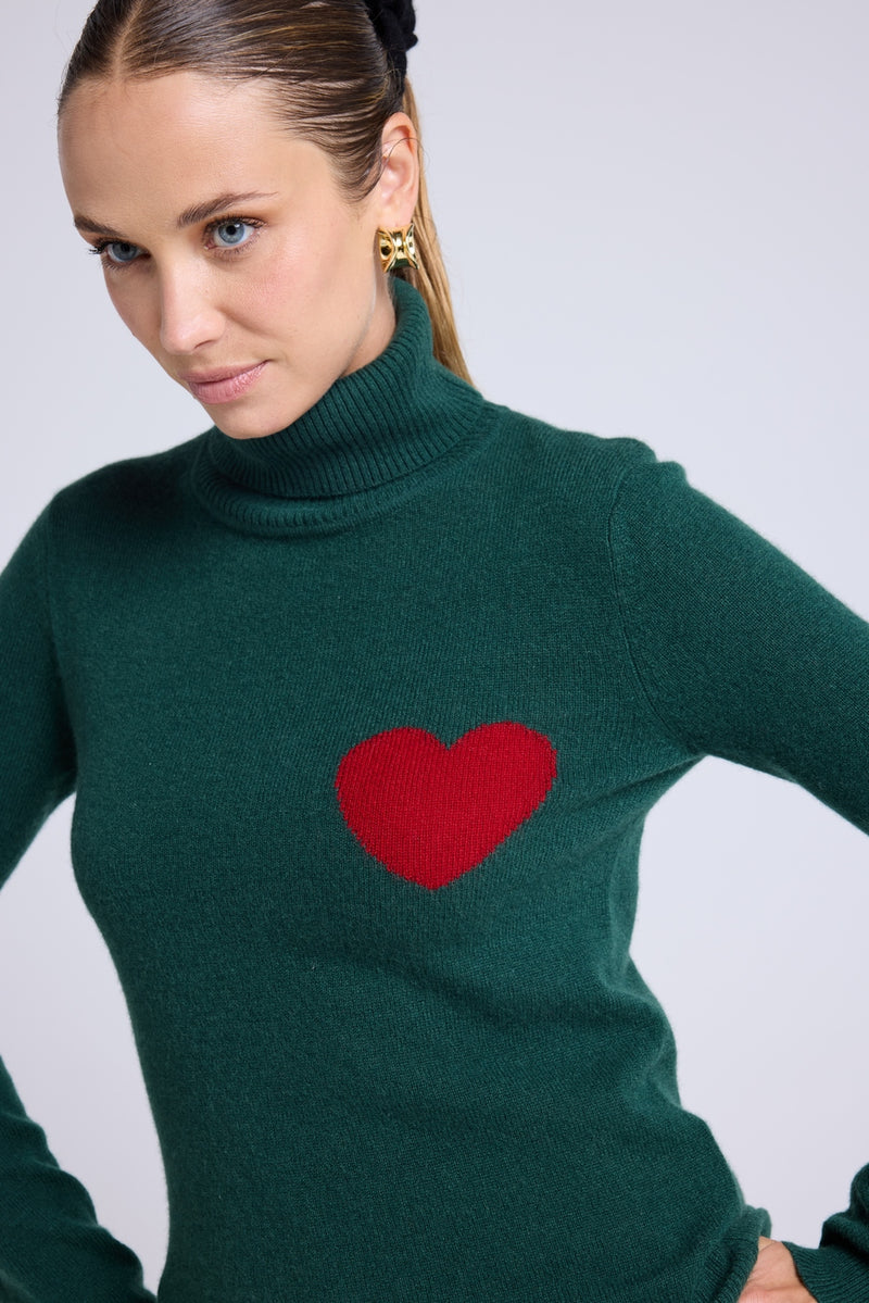 Pull Col Roule Love Heritage High Heart - Vert Bouteille Rouge