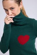 Pull Col Roule Love Heritage High Heart - Vert Bouteille Rouge